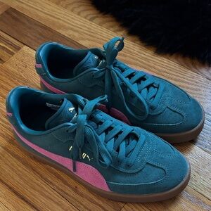 Puma Teal and Pink Suede Sneakers